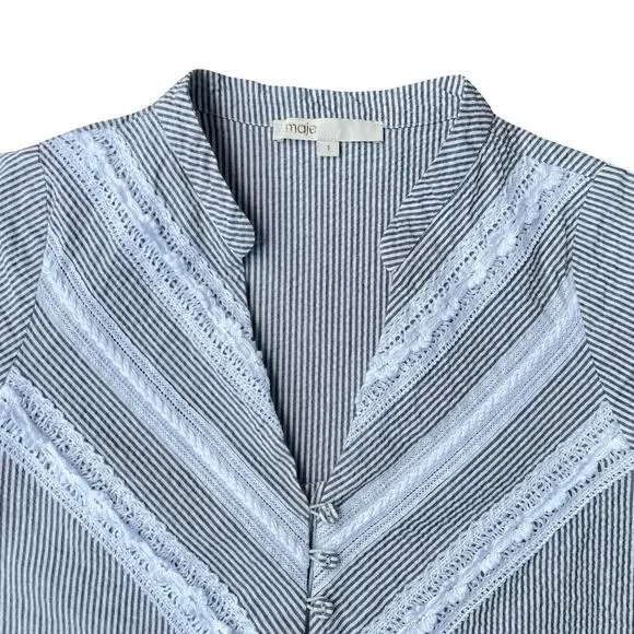 Maje Lalite Striped Lace Trim Top Tunic Blouse – Size 1 (Small) - Picture 6 of 11